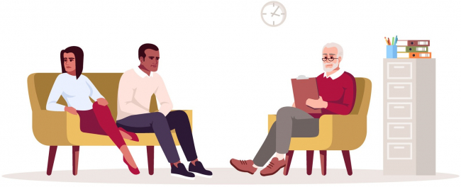 Man counseling couple dealing with relationship troubles