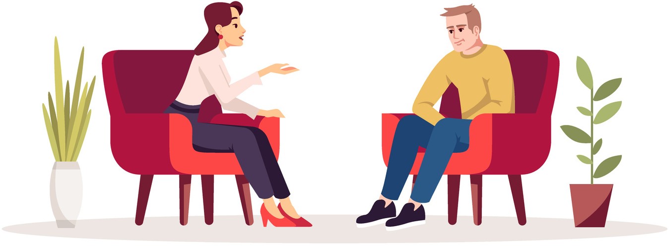 Woman counseling man dealing with depression